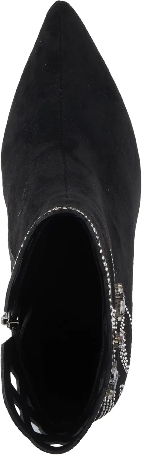 Azura Women's ROYALREIGN Elegant Suede Booties with Royal Embellishments, Comfortable Heel, and Zipper Closure