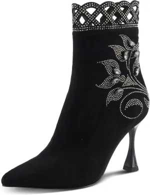 Azura Women's ROYALREIGN Elegant Suede Booties with Royal Embellishments, Comfortable Heel, and Zipper Closure