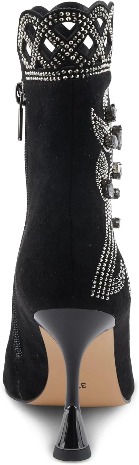 Azura Women's ROYALREIGN Elegant Suede Booties with Royal Embellishments, Comfortable Heel, and Zipper Closure