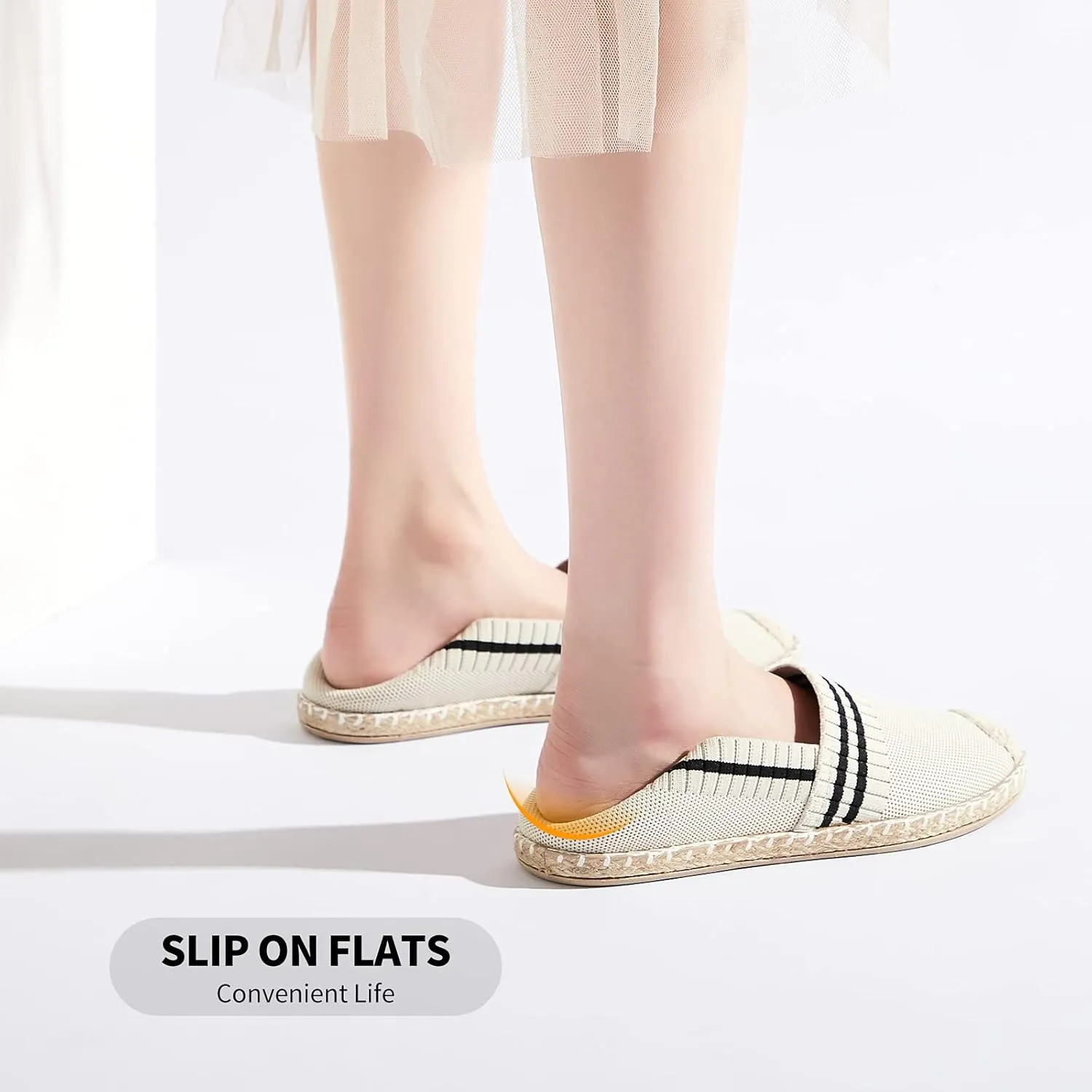 BABUDOG Womens Espadrilles Breathable Flats Shoes Mesh Slip on Loafers Soft White Flats