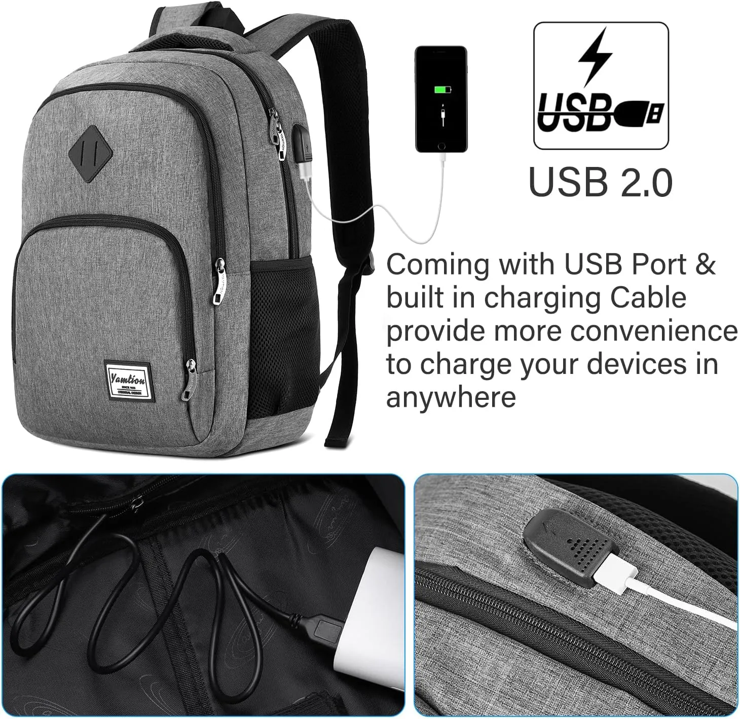 Backpack for Men and Women,School Bookbag for Teenager,15.6 inch Laptop Bookbag with USB Charging port for Business Work College Travel Trip