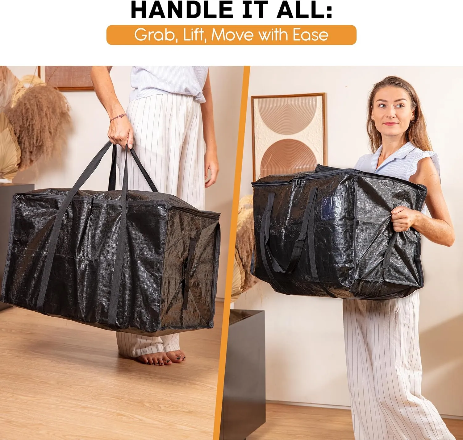 BAG-THAT! 2-Pack Heavy Duty Large Moving Bags, with Strong Zipper and Comfortable Handles Durable & Sturdy Clothes Storage Bags Totes Bins Packing Moving Boxes College Supplies for moving.