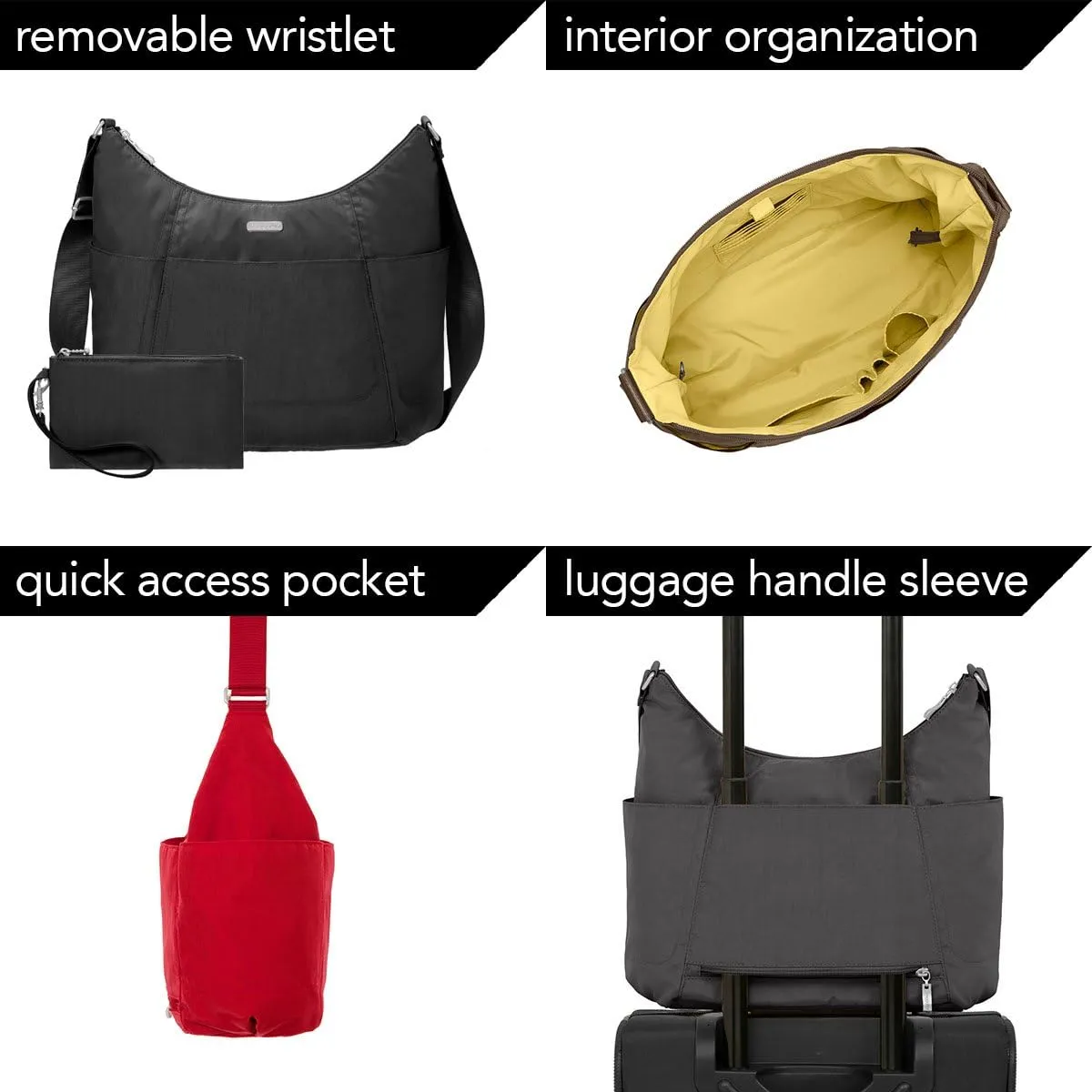 Baggallini Hobo Tote - Lightweight, Water-Resistant Travel Purse With Multiple Pockets and Removable Wristlet