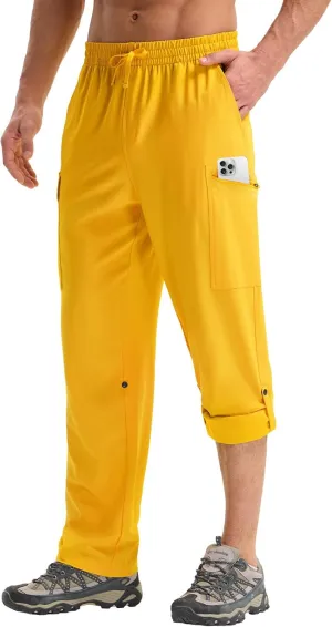 baleaf Men's Hiking Pants Water Resistant Convertible Cargo Capri Roll Up Capri UPF50  Zipper Pockets Clothing Travel