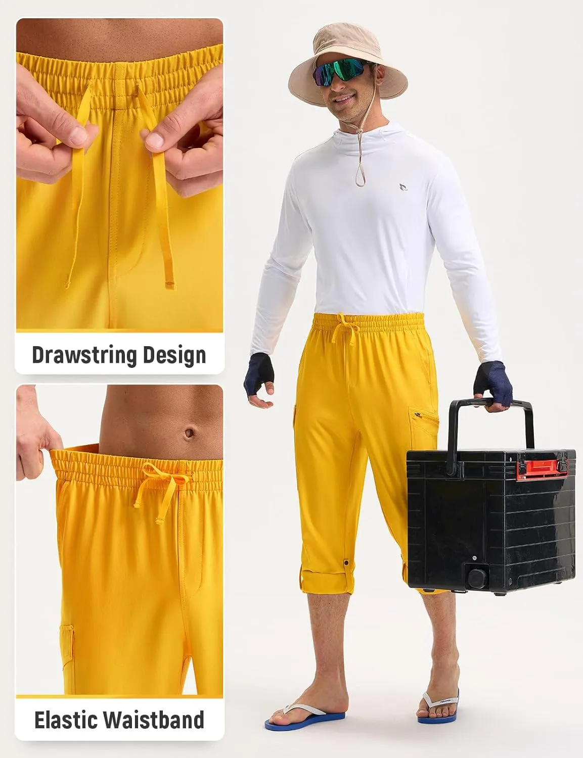 baleaf Men's Hiking Pants Water Resistant Convertible Cargo Capri Roll Up Capri UPF50  Zipper Pockets Clothing Travel