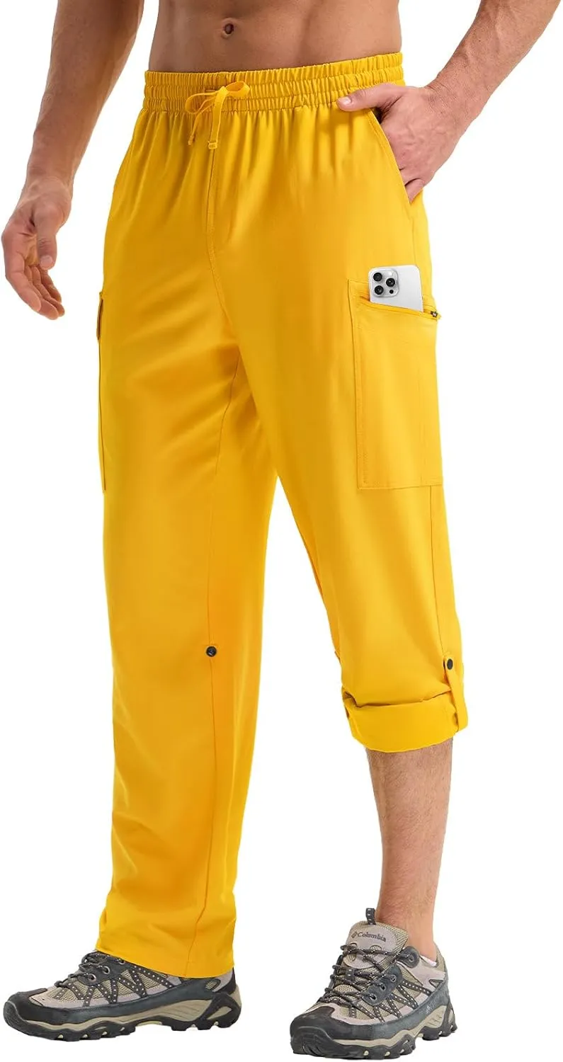 baleaf Men's Hiking Pants Water Resistant Convertible Cargo Capri Roll Up Capri UPF50  Zipper Pockets Clothing Travel