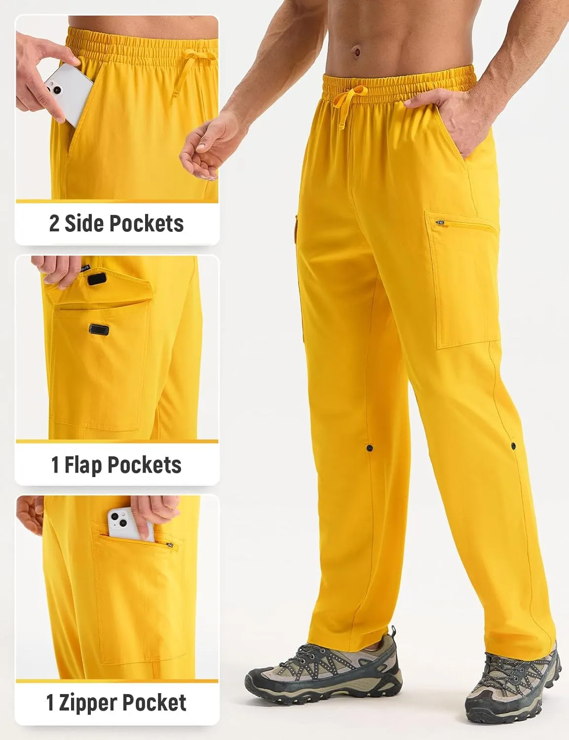 baleaf Men's Hiking Pants Water Resistant Convertible Cargo Capri Roll Up Capri UPF50  Zipper Pockets Clothing Travel