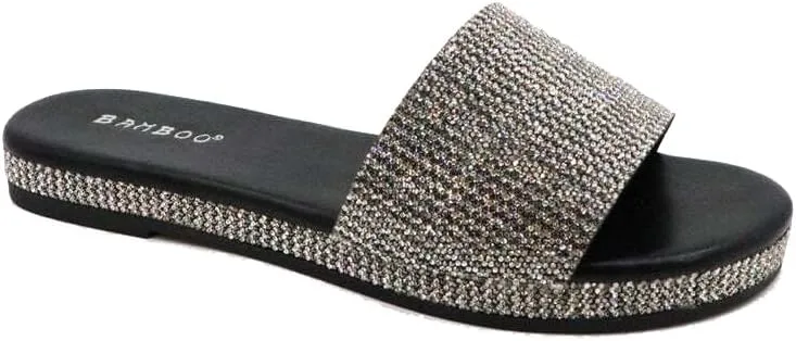 BAMBOO Women's Round Toe Rhinestone Detailed Platform Slide Sandal