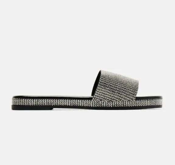 BAMBOO Women's Round Toe Rhinestone Detailed Platform Slide Sandal