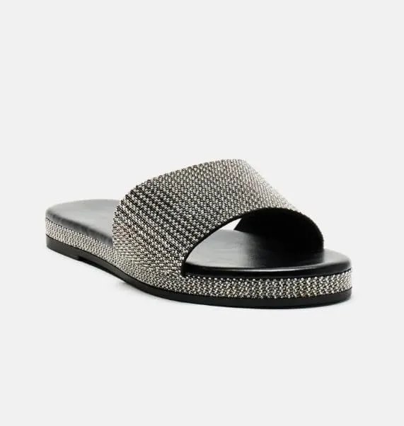 BAMBOO Women's Round Toe Rhinestone Detailed Platform Slide Sandal
