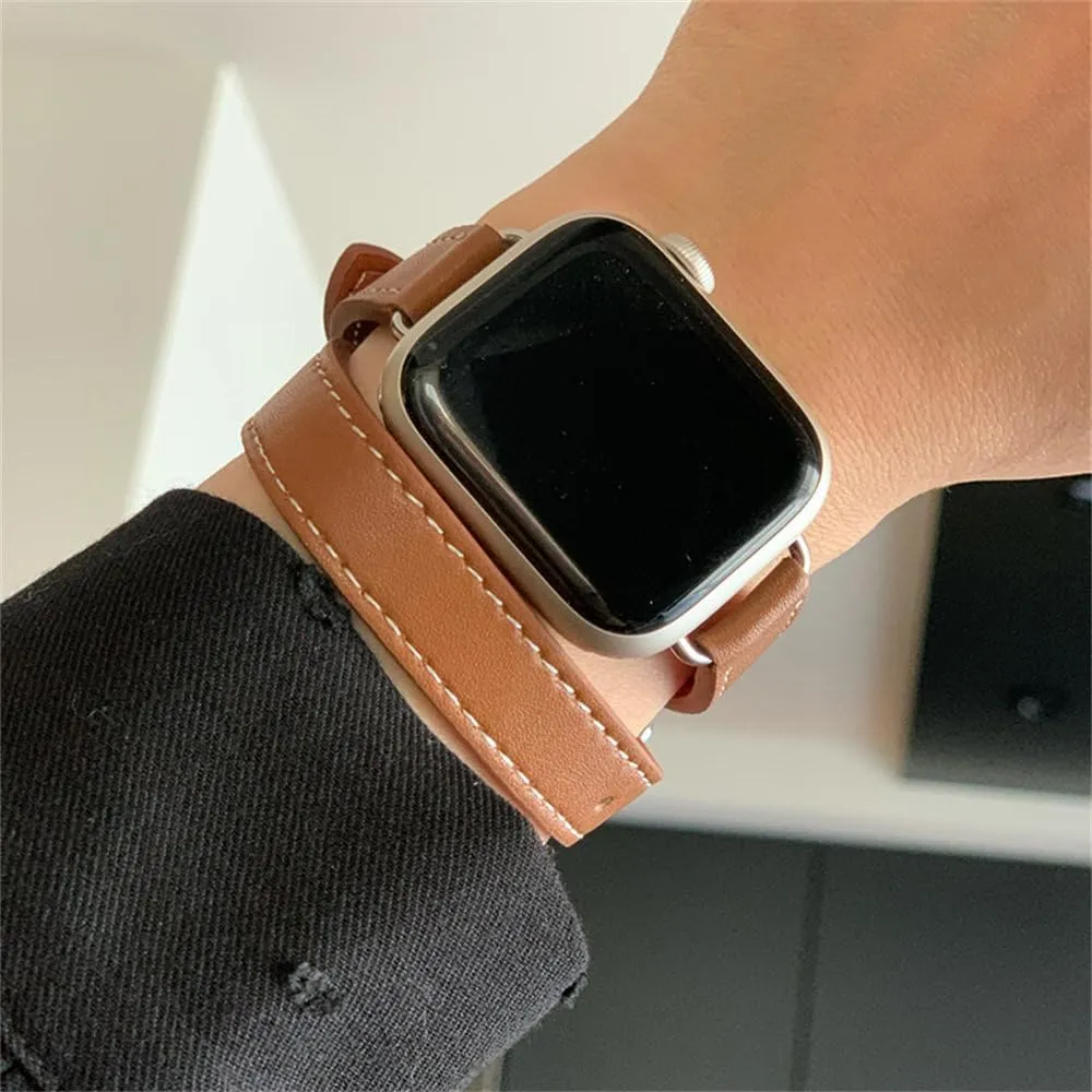Band for Watch Ultra 49mm 45mm 42mm 44mm 41mm 38mm 40mm Double Tour Leather Strap for Iwatch Series 9 8 7 6 Se 5 4 3 2 Correa