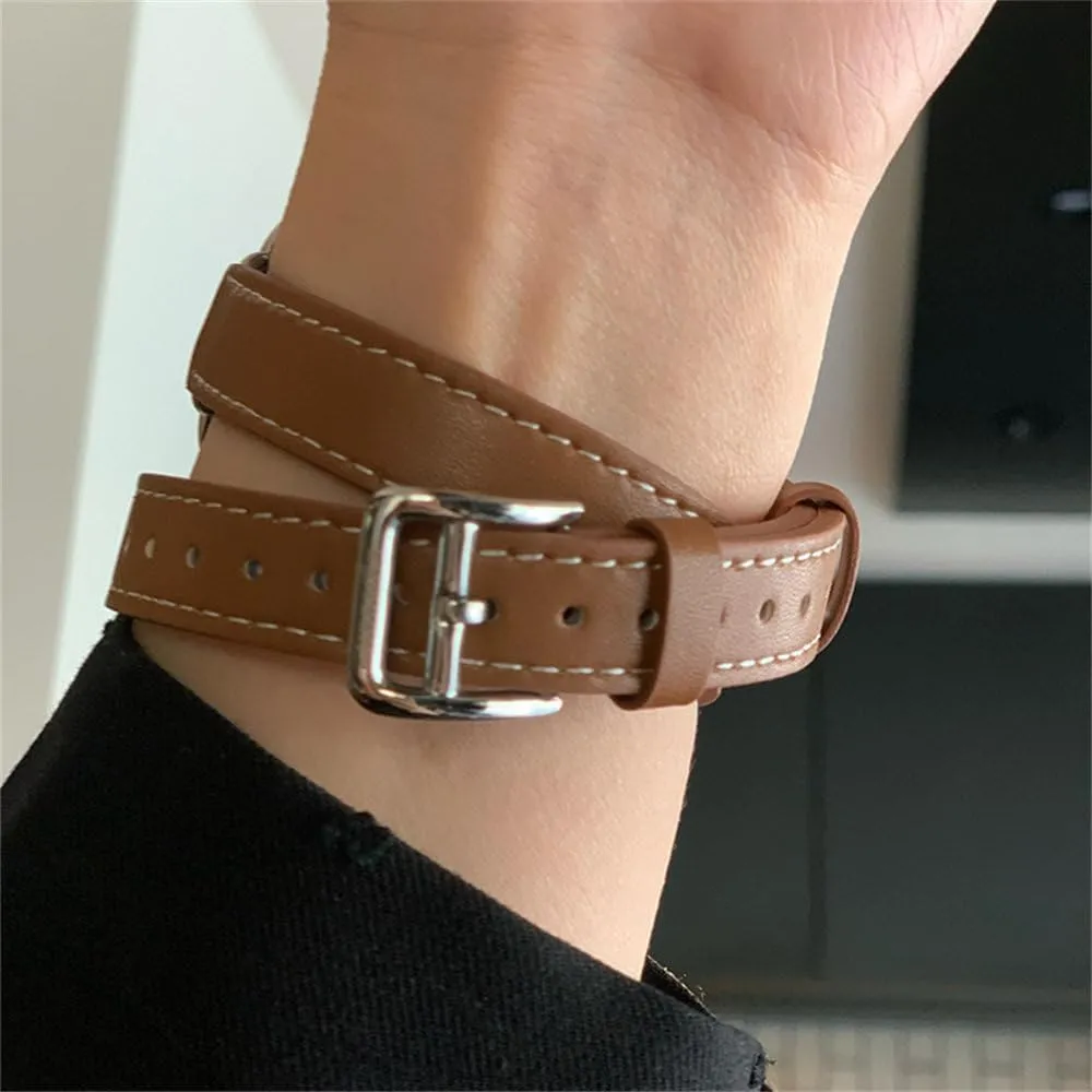 Band for Watch Ultra 49mm 45mm 42mm 44mm 41mm 38mm 40mm Double Tour Leather Strap for Iwatch Series 9 8 7 6 Se 5 4 3 2 Correa
