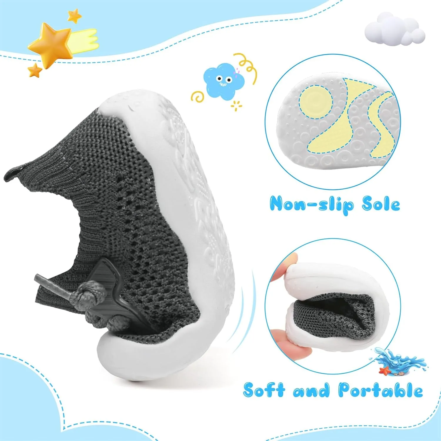 BARERUN Baby Shoes Baby First Walking Shoes Infant Sneakers Wide Barefoot Slip on Soft Sole Boys Girls Crib Shoe Toddler Breathable Lightweight House Socks