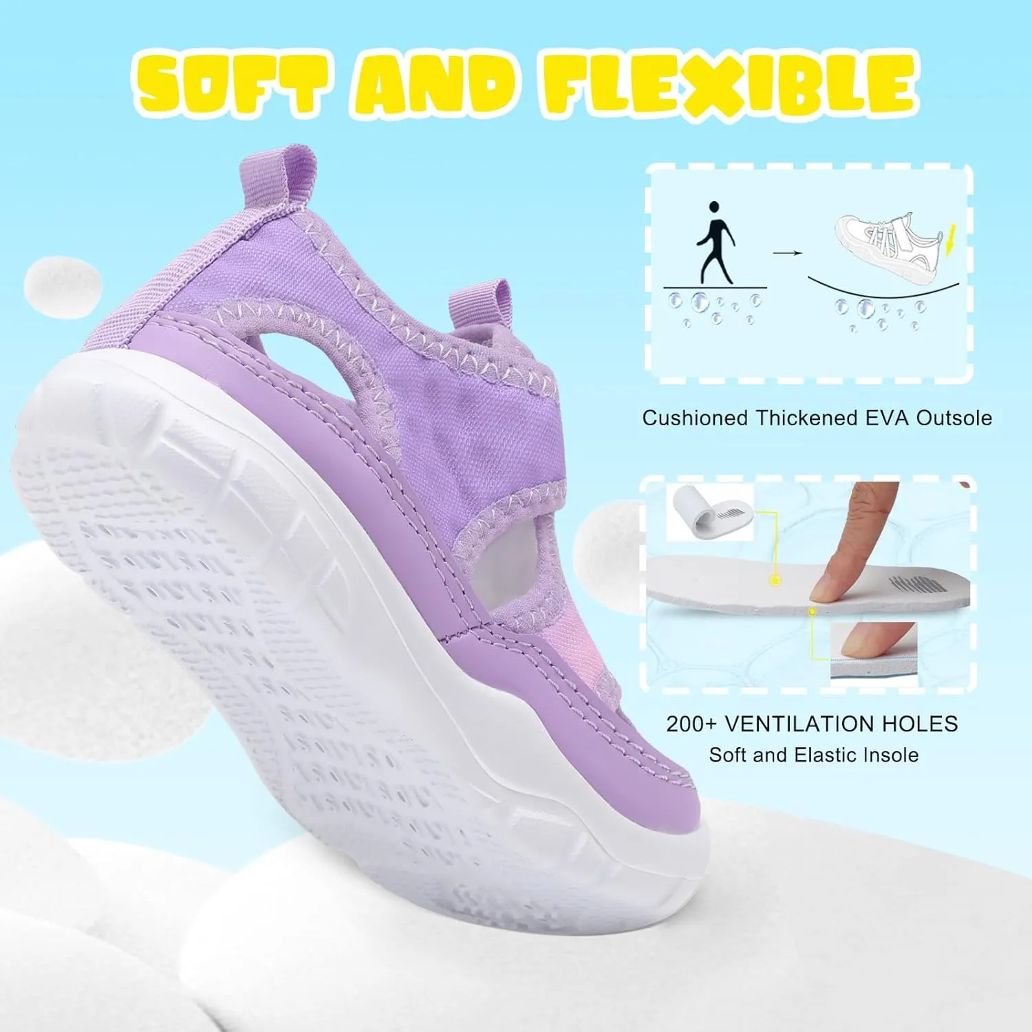 BARERUN Kids Water Shoes Boys Girls Barefoot Aqua Socks for Swim Surf Pool Beach Sport Lightweight Breathable Sandal Athletic Slip-On Sneaker for Toddler Outdoor Indoor