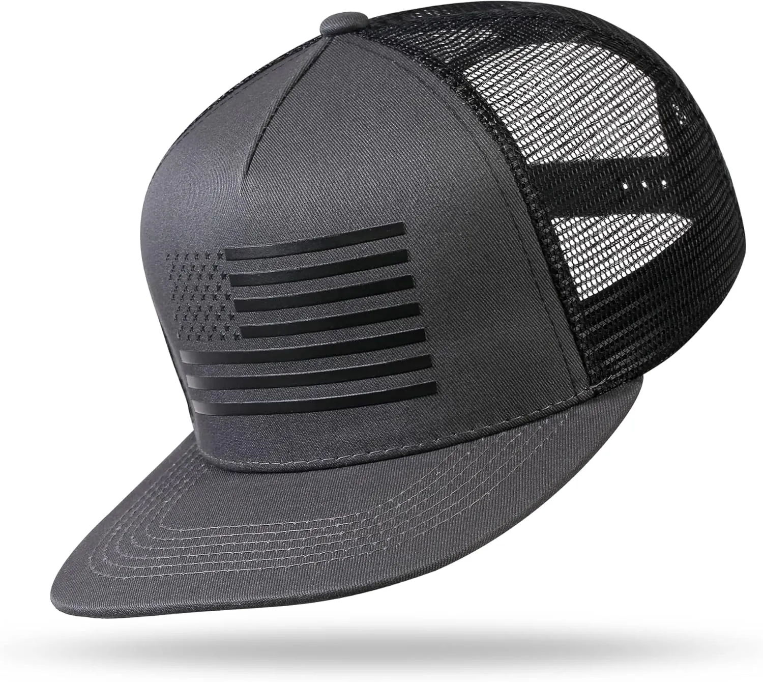 Baseball Cap, Snapback Trucker Hat for Men & Women with American Flag and Adjustable, Breathable Mesh, Flat Bill Hats