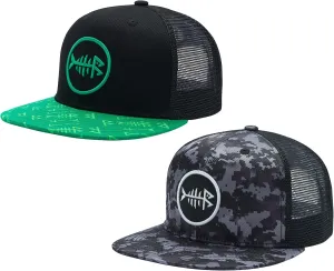 BASSDASH 2 Pack Flat Brim Trucker Cap Adjustable Snapback Hat Mesh Back for Men Women Fishing Hunting