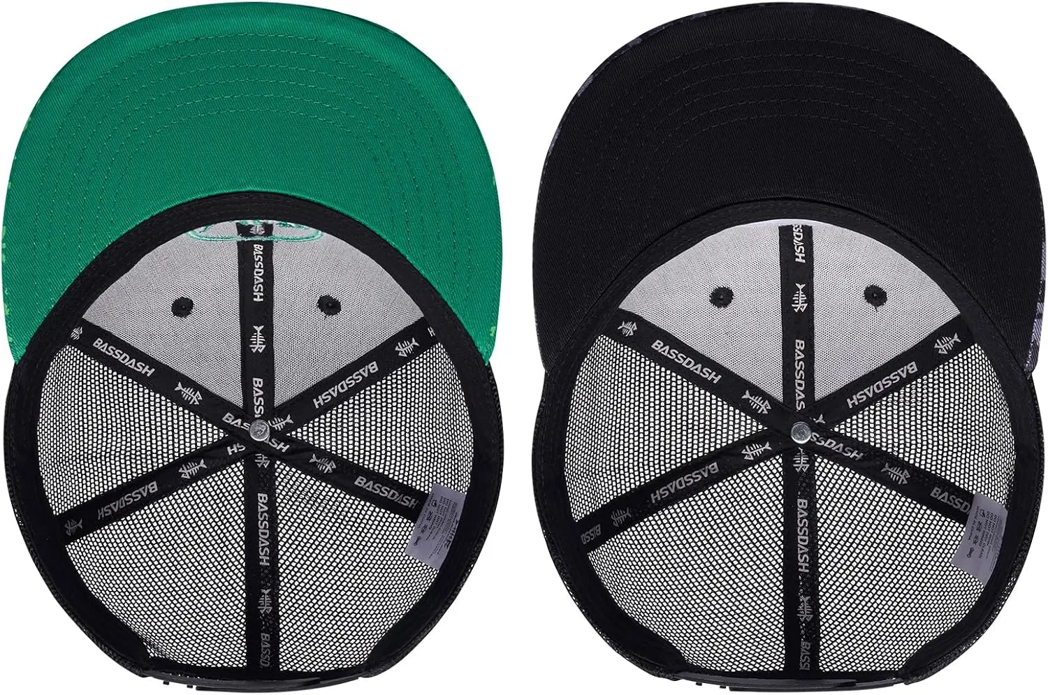 BASSDASH 2 Pack Flat Brim Trucker Cap Adjustable Snapback Hat Mesh Back for Men Women Fishing Hunting