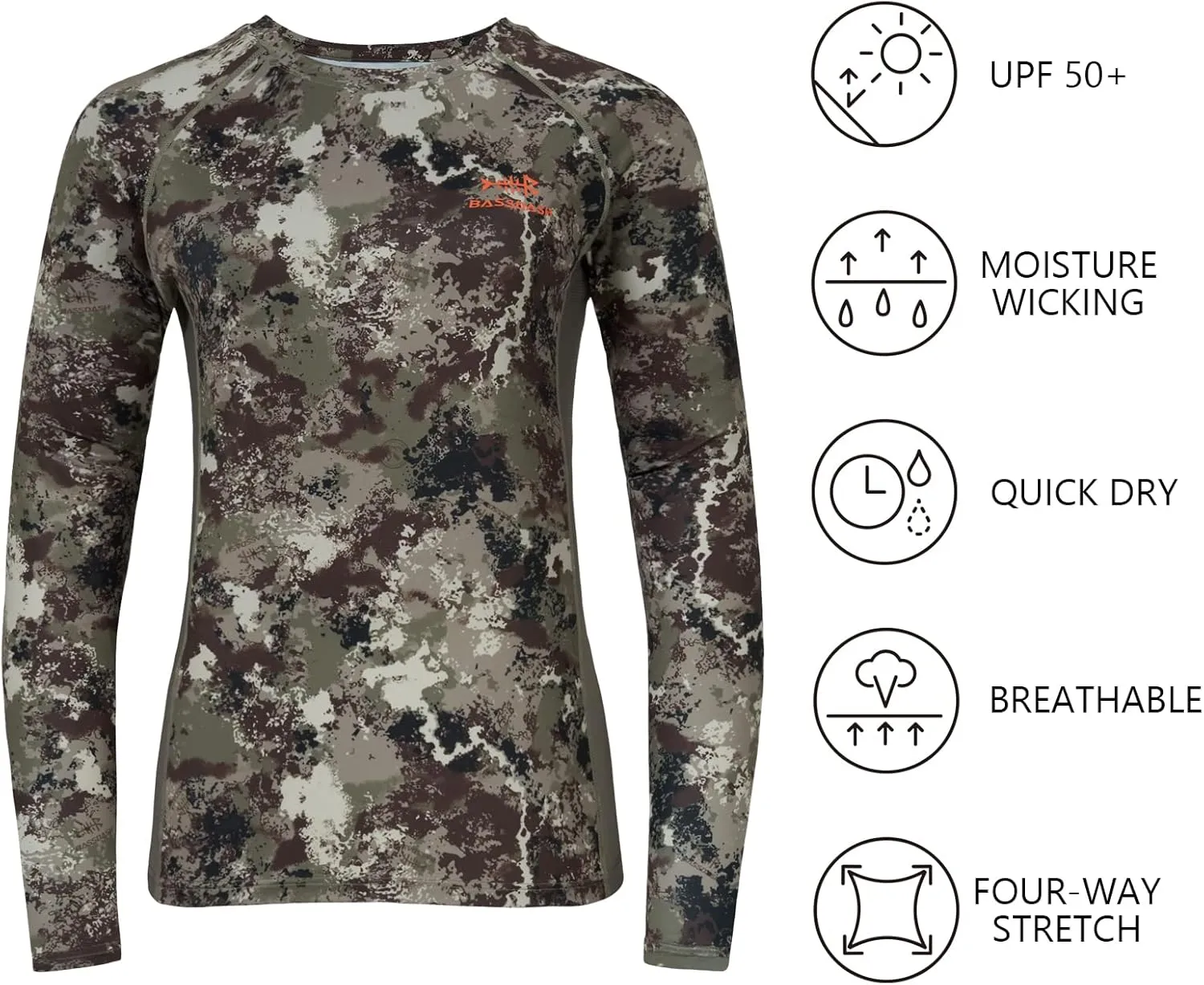 BASSDASH Women’s Camo Hunting Shirt Long Sleeve UPF 50  Sun Protection Performance Tee Fishing Hiking