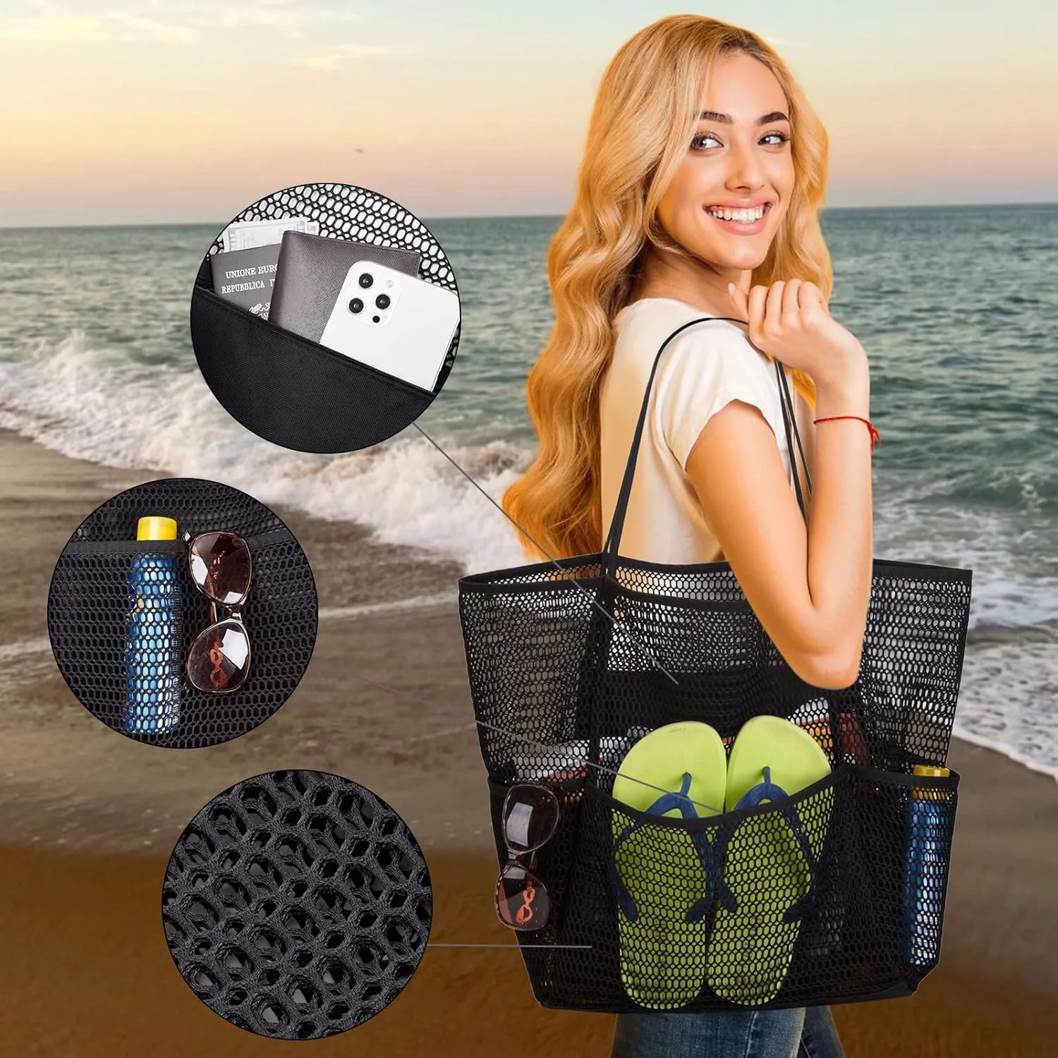 Beach Bag - Mesh Tote Bag Mothers Day Gifts for Mom Women Bag for Travel Pool Family Beach Vacation Cruise Essentials 2025
