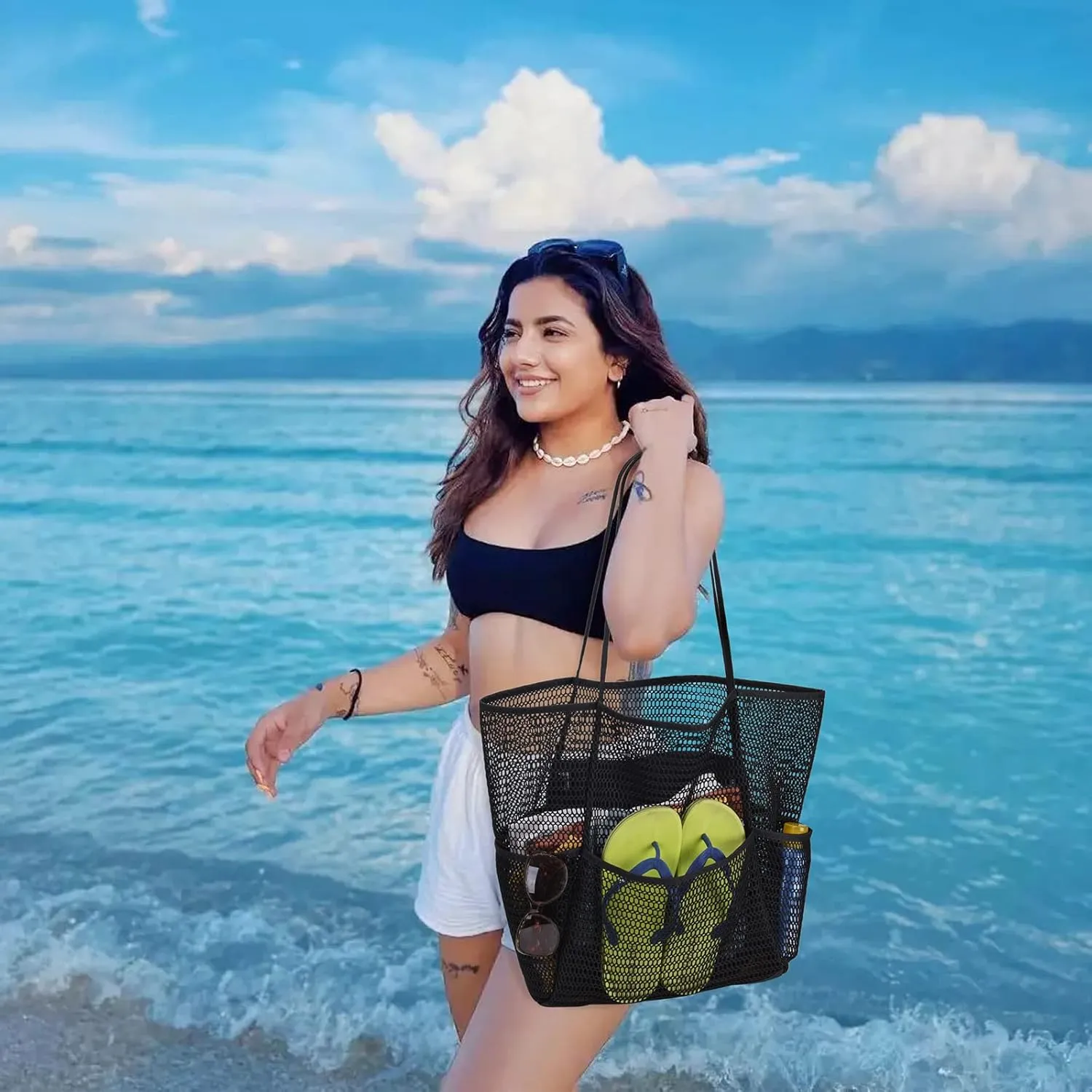 Beach Bag - Mesh Tote Bag Mothers Day Gifts for Mom Women Bag for Travel Pool Family Beach Vacation Cruise Essentials 2025