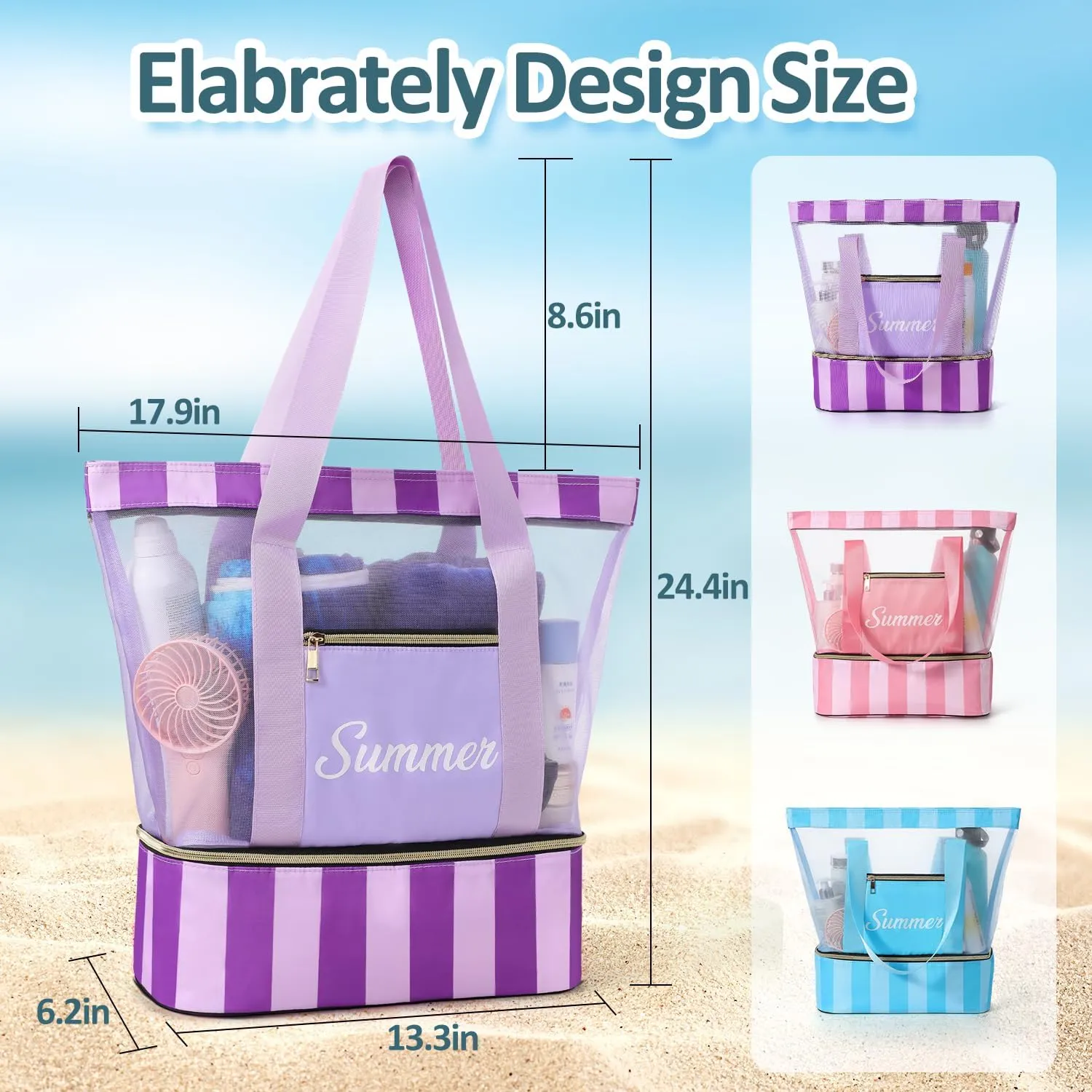 Beach Bags for Women - Dry/Wet Separation Mesh Large Beach Bag, Tote Bag for Women Swim Gym