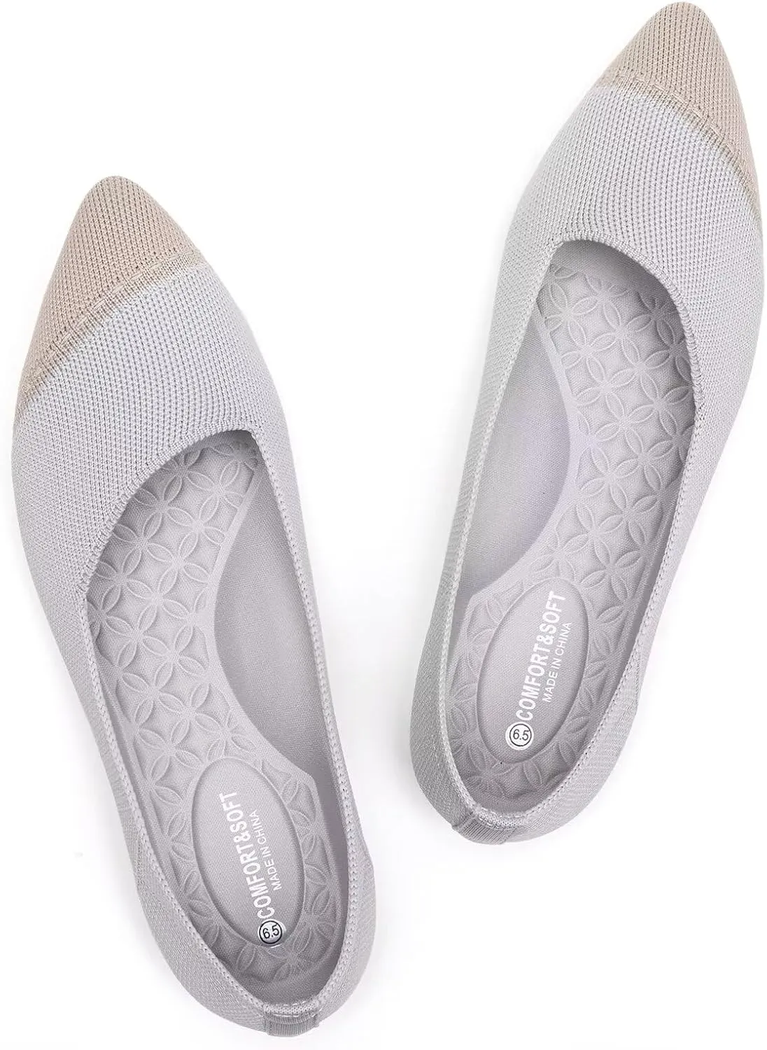 BEJINASH Women's Flat Shoes Black Pointed Toe Dress Shoes Knit Slip On Shoes Comfortable Walking Shoes for Woman Lightweight