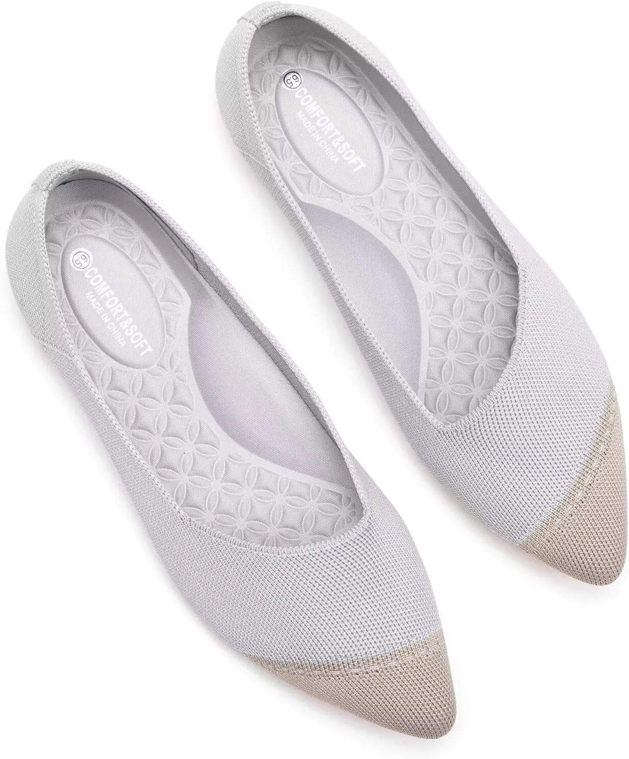 BEJINASH Women's Flat Shoes Black Pointed Toe Dress Shoes Knit Slip On Shoes Comfortable Walking Shoes for Woman Lightweight