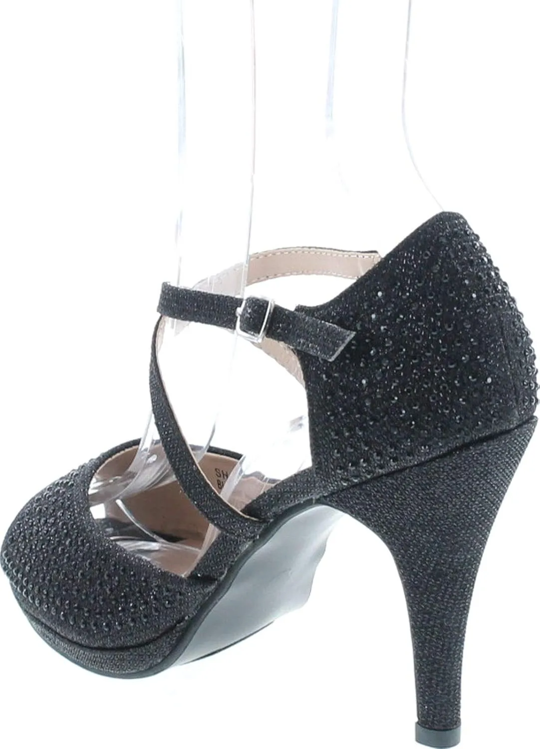 Bella Marie Shania-1 Women's Peep Toe Rhinestone Glitter Crossing Strap Dance Sandals