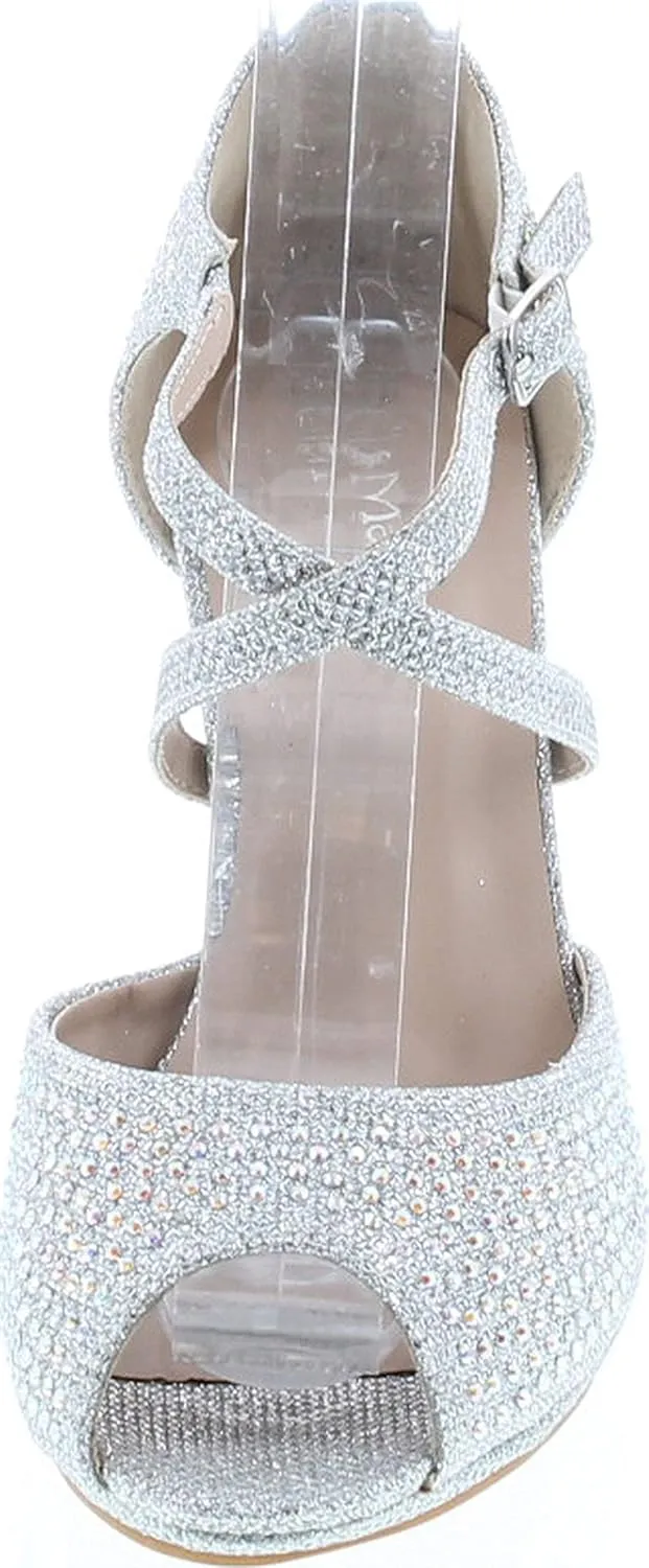 Bella Marie Shania-1 Women's Peep Toe Rhinestone Glitter Crossing Strap Dance Sandals
