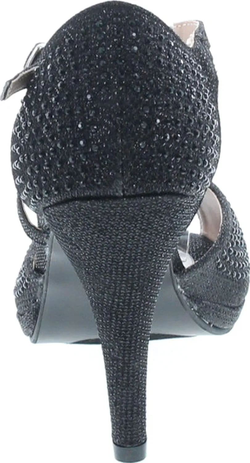 Bella Marie Shania-1 Women's Peep Toe Rhinestone Glitter Crossing Strap Dance Sandals