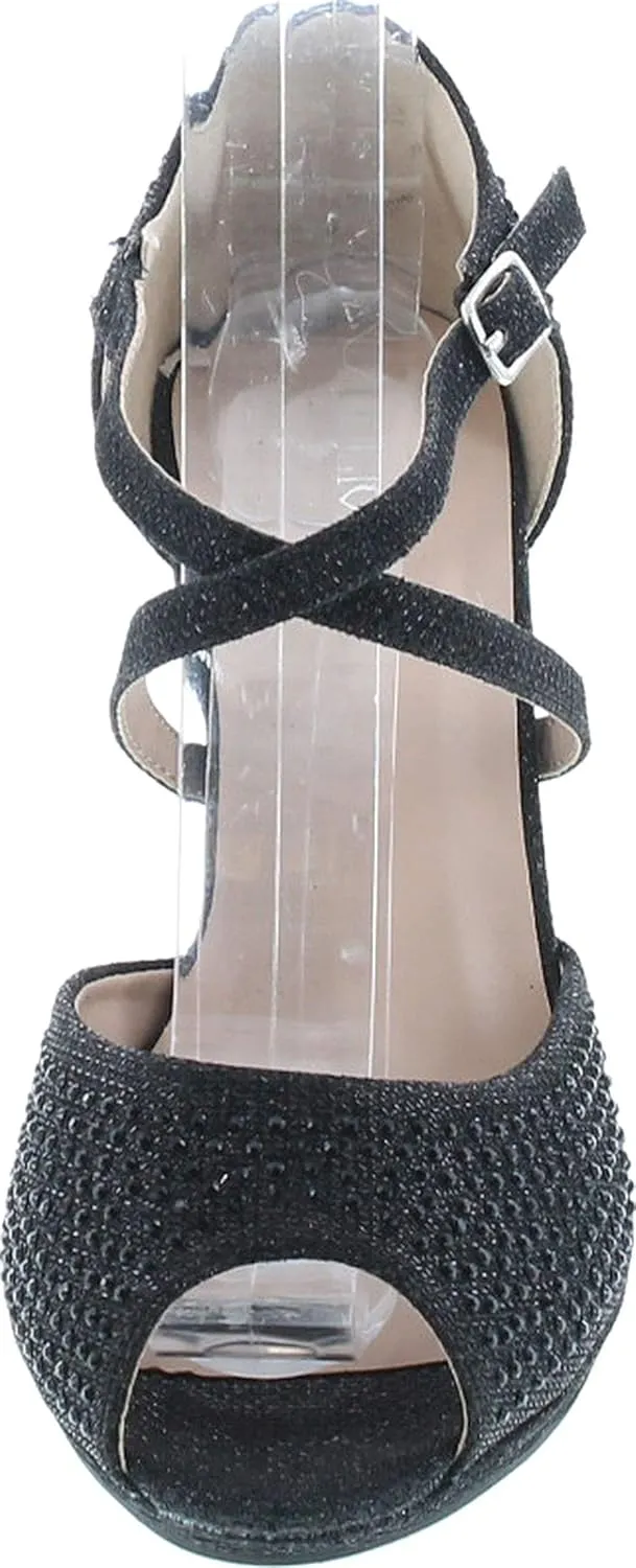 Bella Marie Shania-1 Women's Peep Toe Rhinestone Glitter Crossing Strap Dance Sandals
