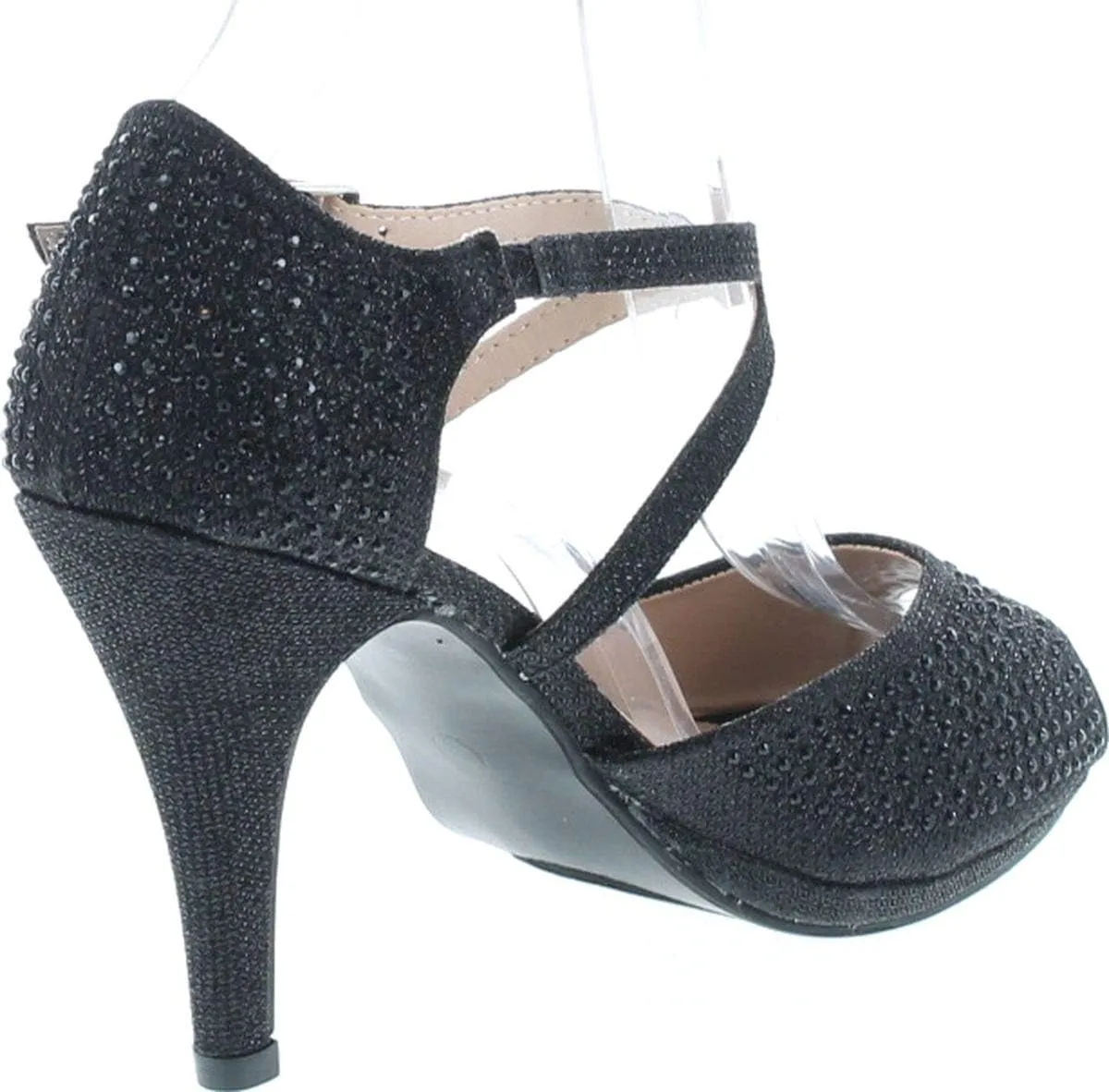 Bella Marie Shania-1 Women's Peep Toe Rhinestone Glitter Crossing Strap Dance Sandals