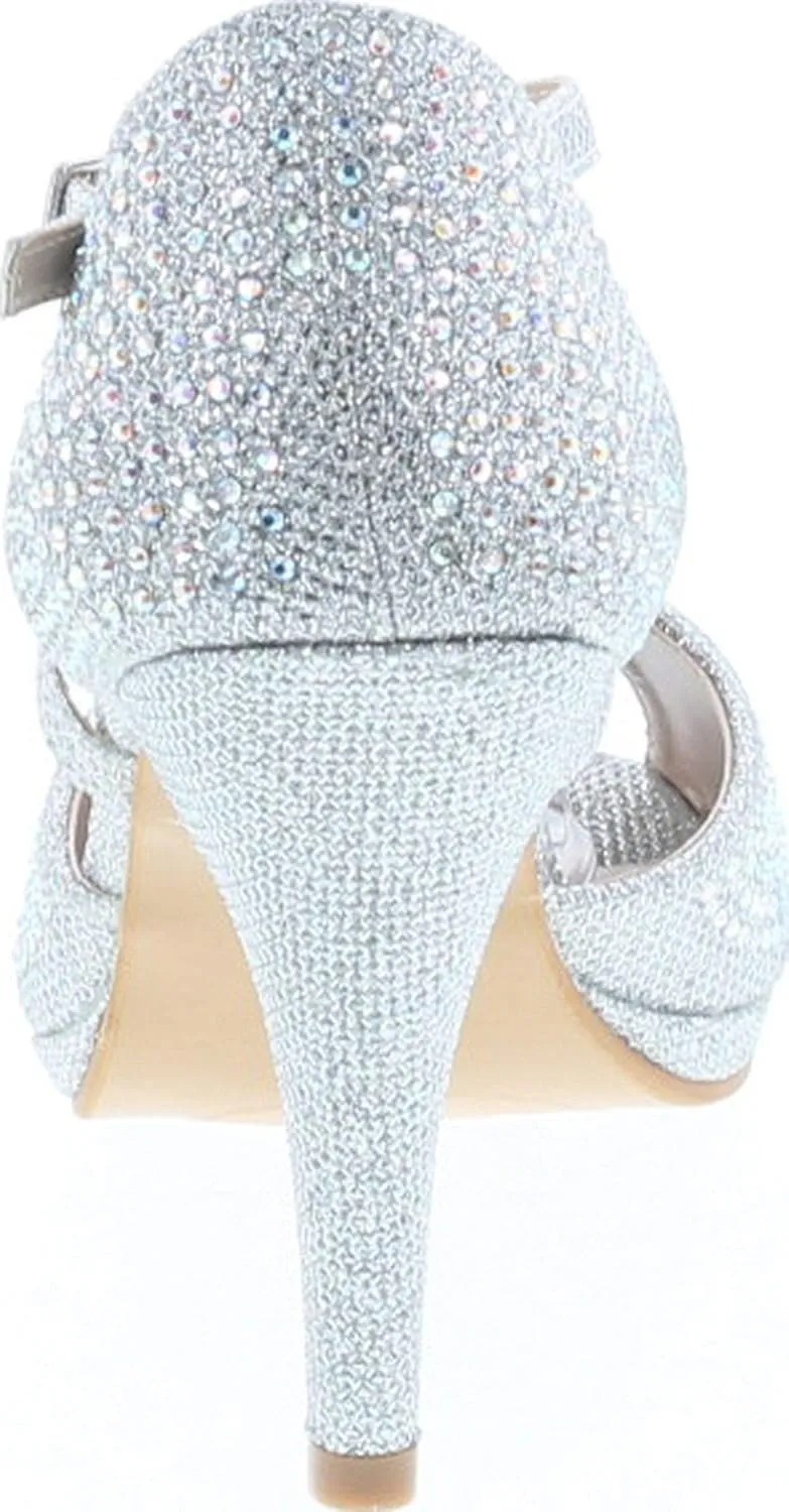 Bella Marie Shania-1 Women's Peep Toe Rhinestone Glitter Crossing Strap Dance Sandals