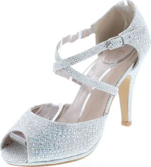 Bella Marie Shania-1 Women's Peep Toe Rhinestone Glitter Crossing Strap Dance Sandals