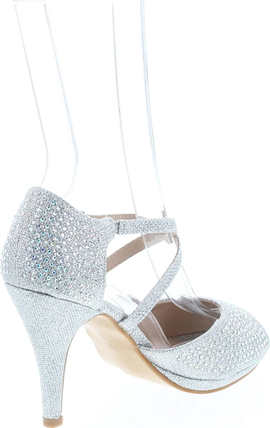 Bella Marie Shania-1 Women's Peep Toe Rhinestone Glitter Crossing Strap Dance Sandals