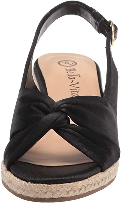 Bella Vita Women's Wedge Sandal, Black Thai Silk Fabric, 11 Wide