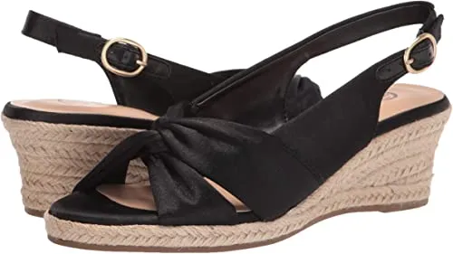 Bella Vita Women's Wedge Sandal, Black Thai Silk Fabric, 11 Wide