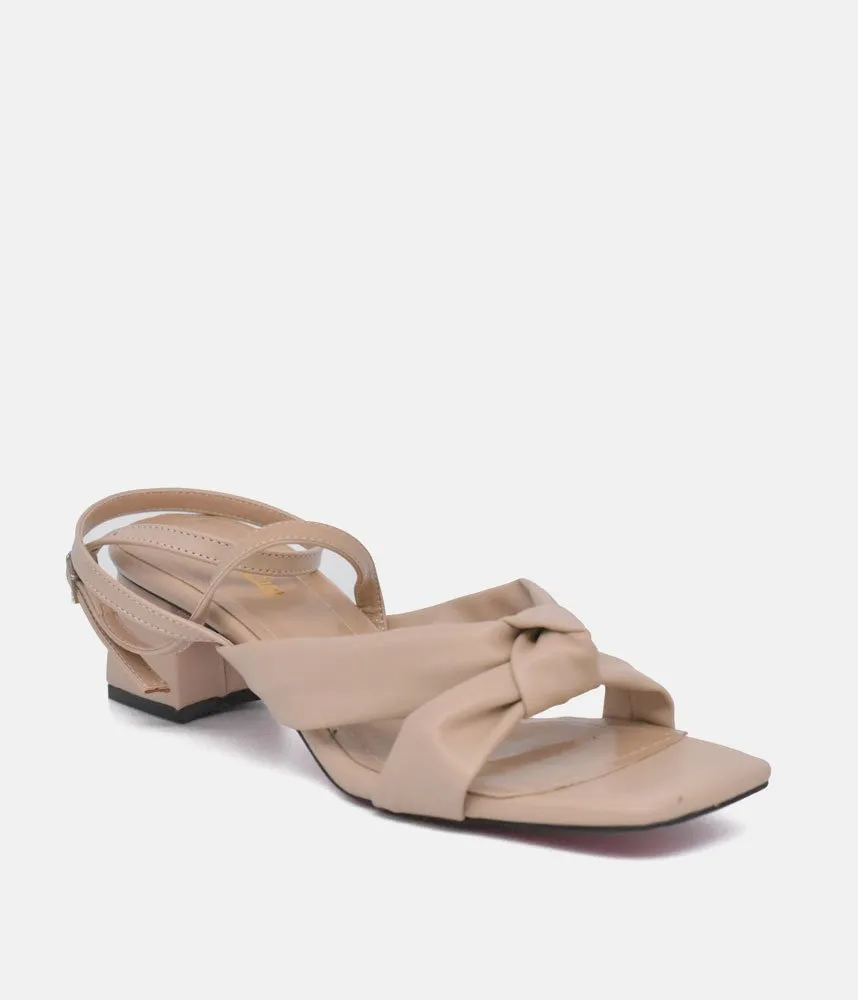 Belle & Lucy Dressy Beige Block Heels Sandals