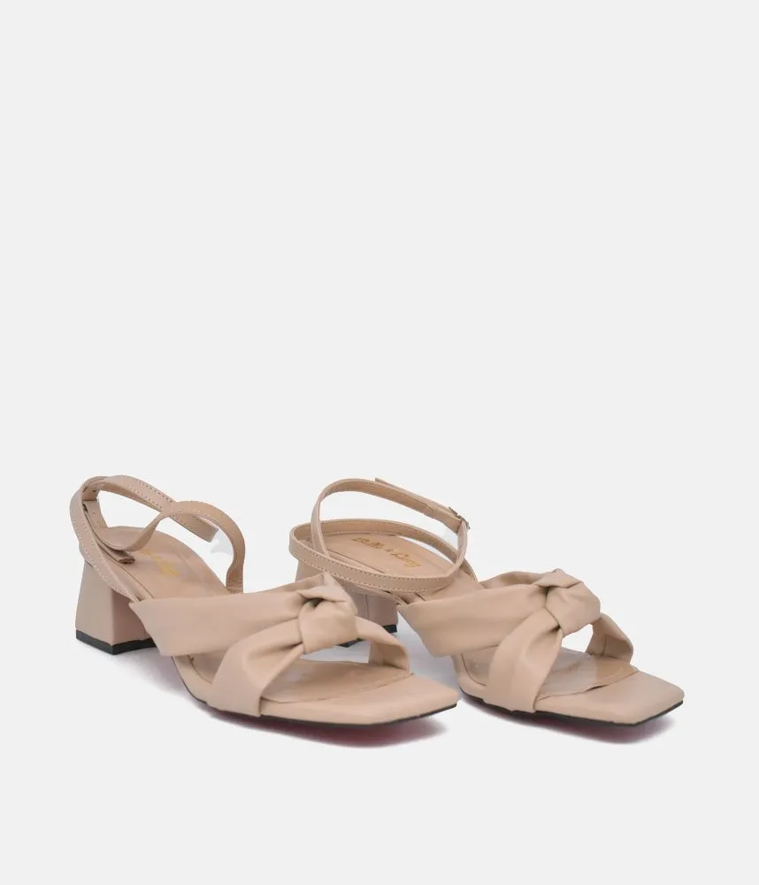 Belle & Lucy Dressy Beige Block Heels Sandals