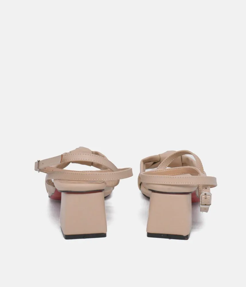 Belle & Lucy Dressy Beige Block Heels Sandals