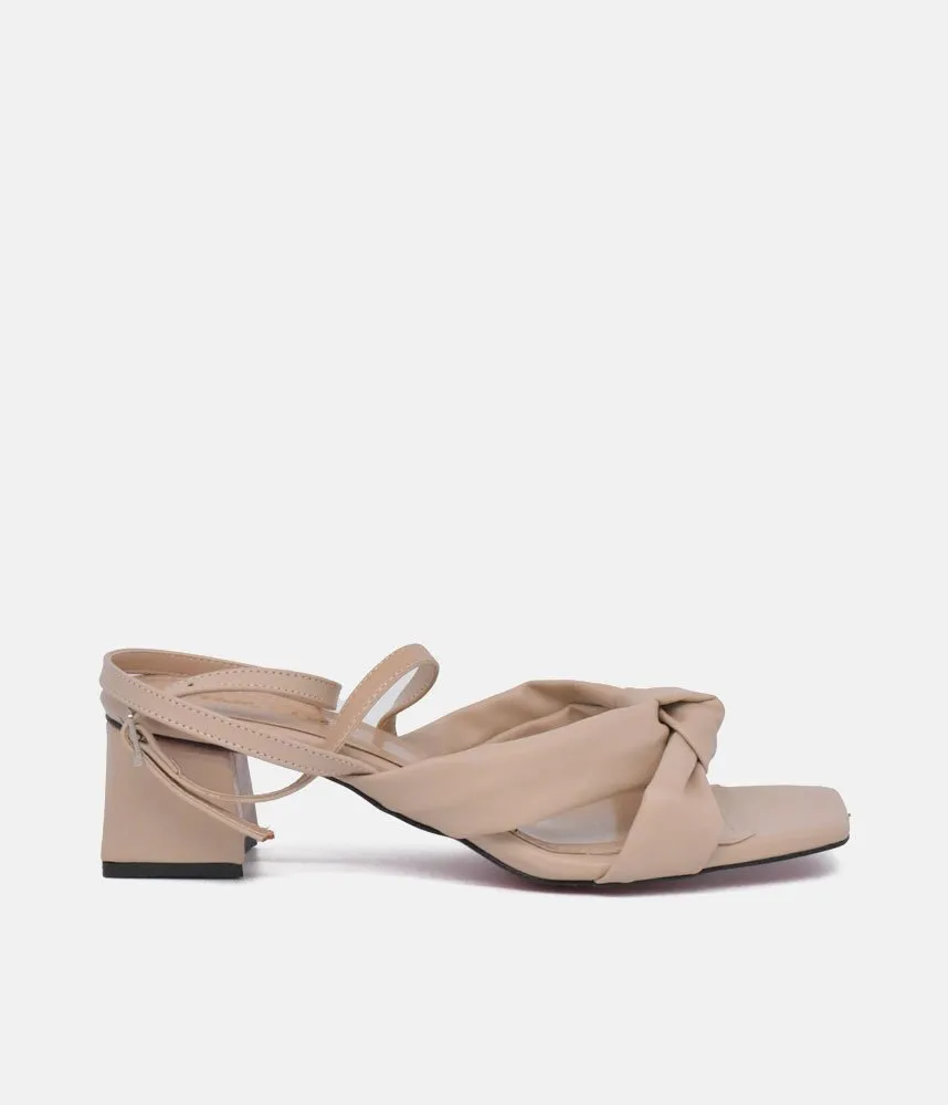 Belle & Lucy Dressy Beige Block Heels Sandals