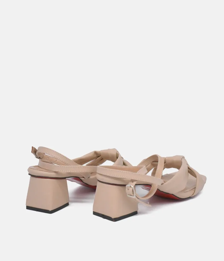 Belle & Lucy Dressy Beige Block Heels Sandals