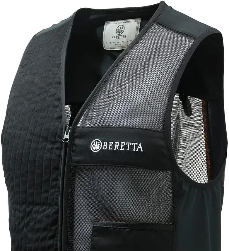 Beretta Men's Uniform Pro 20.20 Breathable Slim Fit Microsuede Patch Front Zip Competition Clay Shooting Mesh Vest w/ Pockets