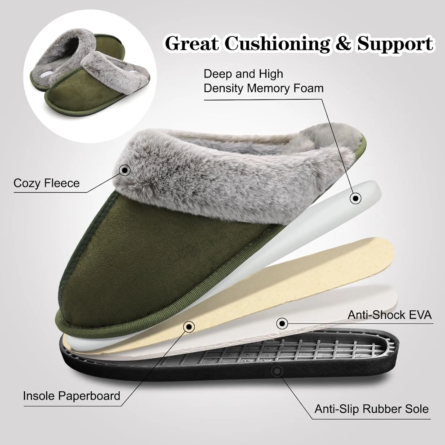 Besroad Mens Slippers Memory Foam House Slippers Warm Fuzzy Bedroom Slide House Shoes Indoor Outdoor Scuff