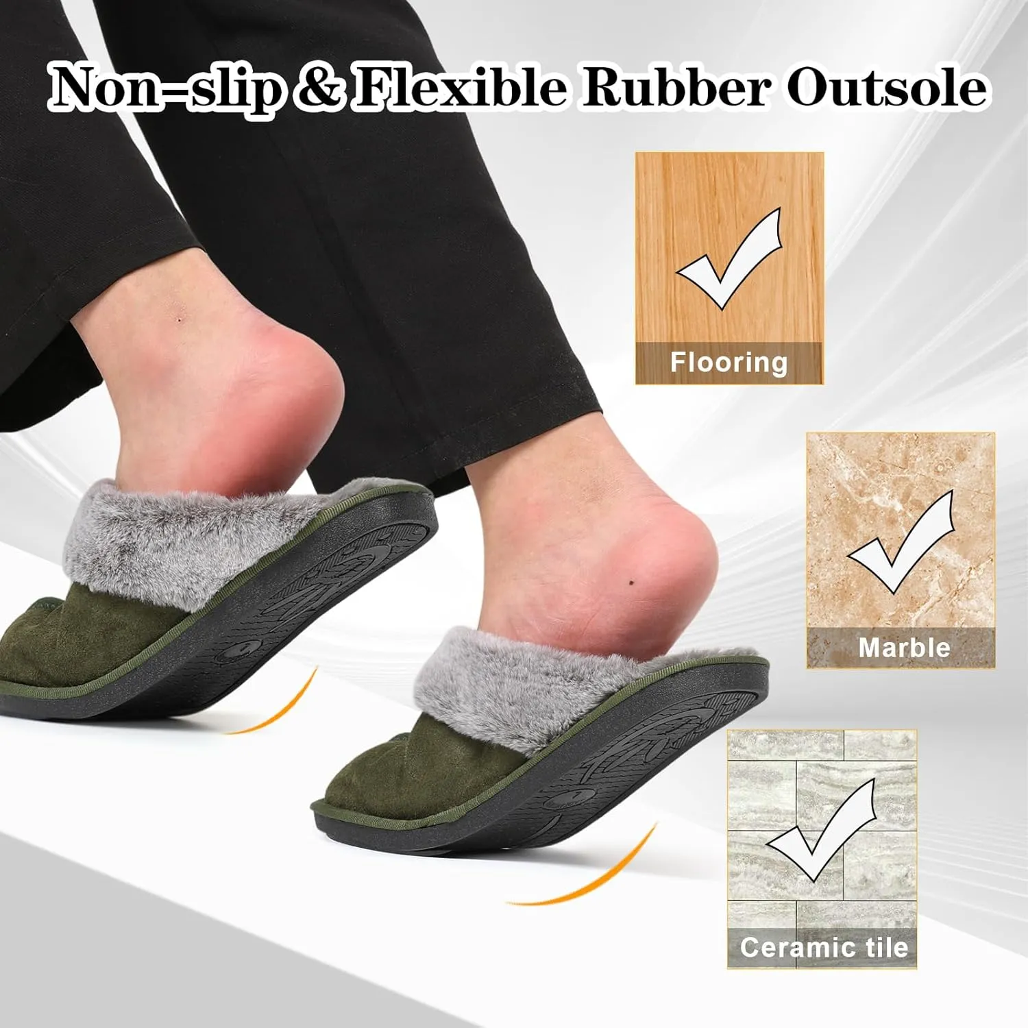 Besroad Mens Slippers Memory Foam House Slippers Warm Fuzzy Bedroom Slide House Shoes Indoor Outdoor Scuff