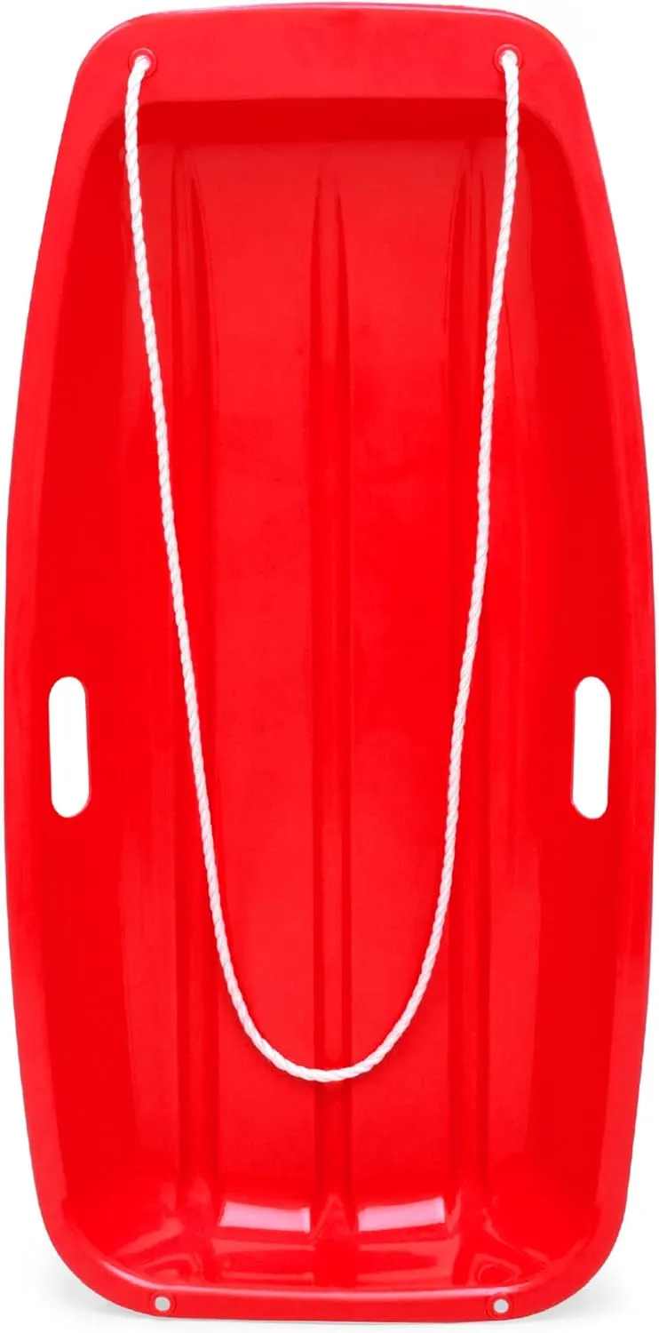 Best Choice Products 35in Kids Plastic Toboggan Snow Sled w/Pull Rope, 2 Handles