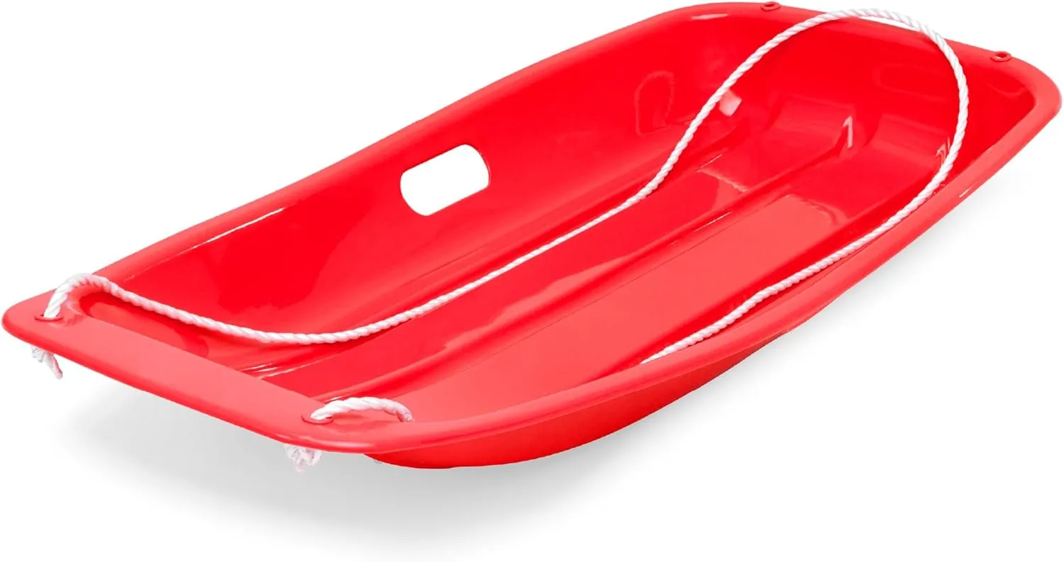Best Choice Products 35in Kids Plastic Toboggan Snow Sled w/Pull Rope, 2 Handles