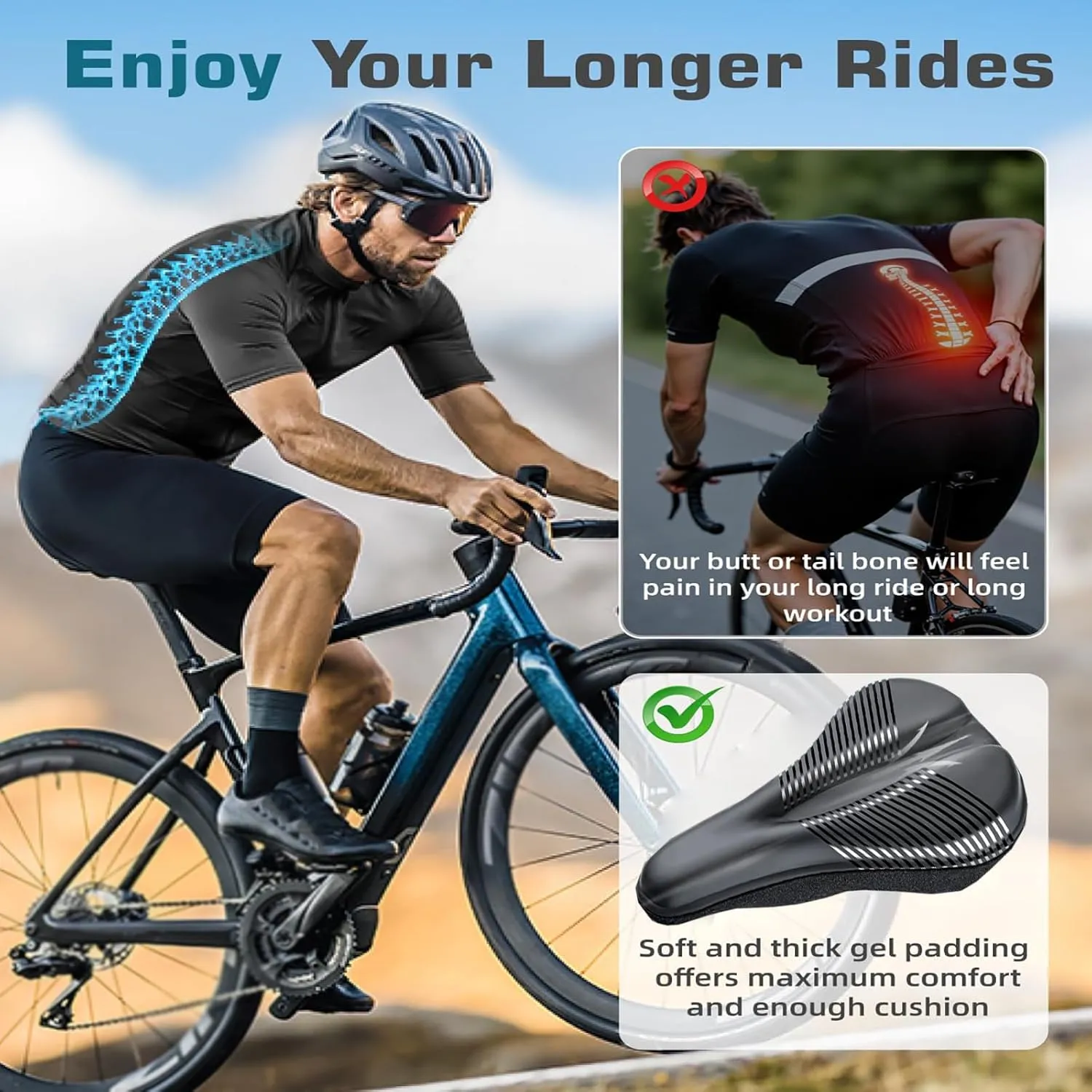 Bike Seat Cushion for Specialized Jett Jynx Comp Kenevo Kenevo Comp Kenevo Expert, Memory Foam & Gel Padded Cover Bicycle Seat for Men Women Shock-Absorbing Comfort Bike Seat Pad,C