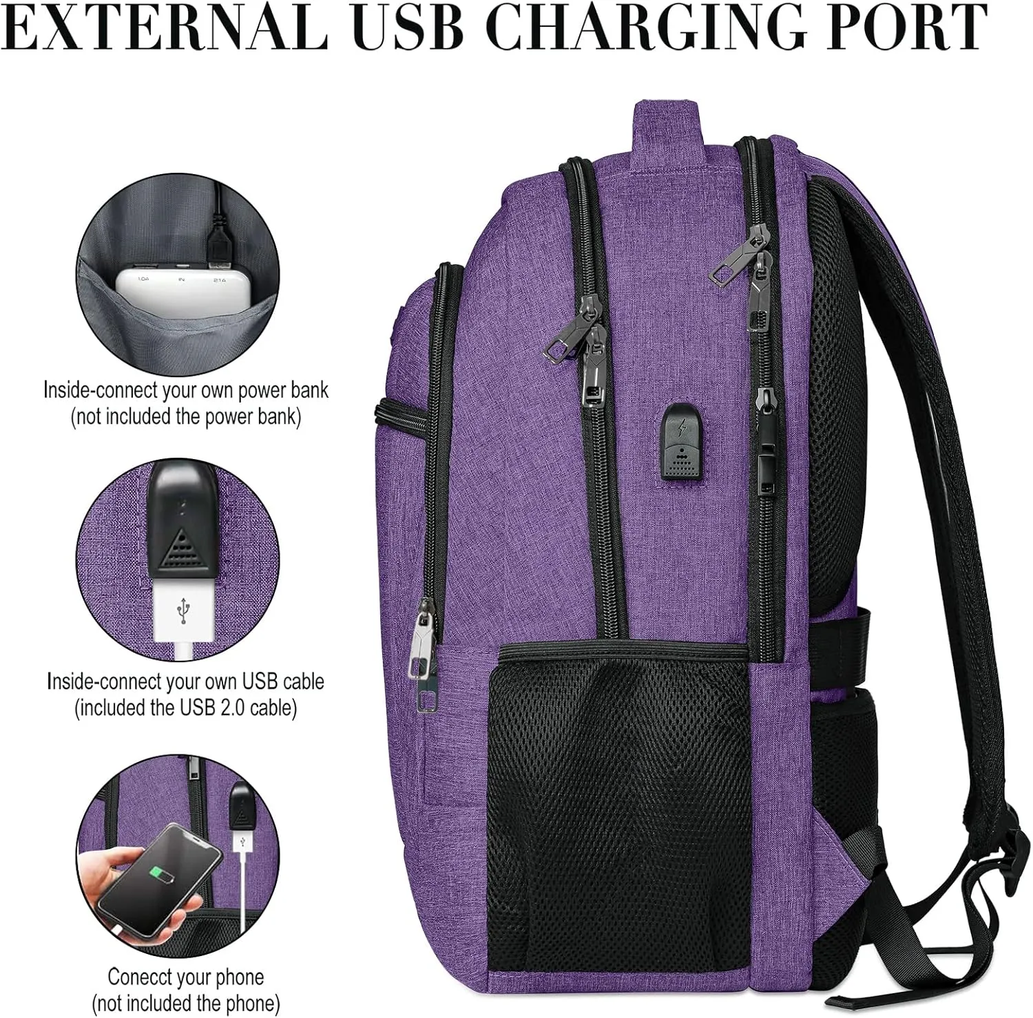 BIKROD Backpack for Women and Men, Extra Large School Backpacks for Teens, Water Resistant Back Pack with USB Charging Port Fits 17 Inch Laptop, Business Anti Theft Sturdy Computer Bag Gifts, Purple