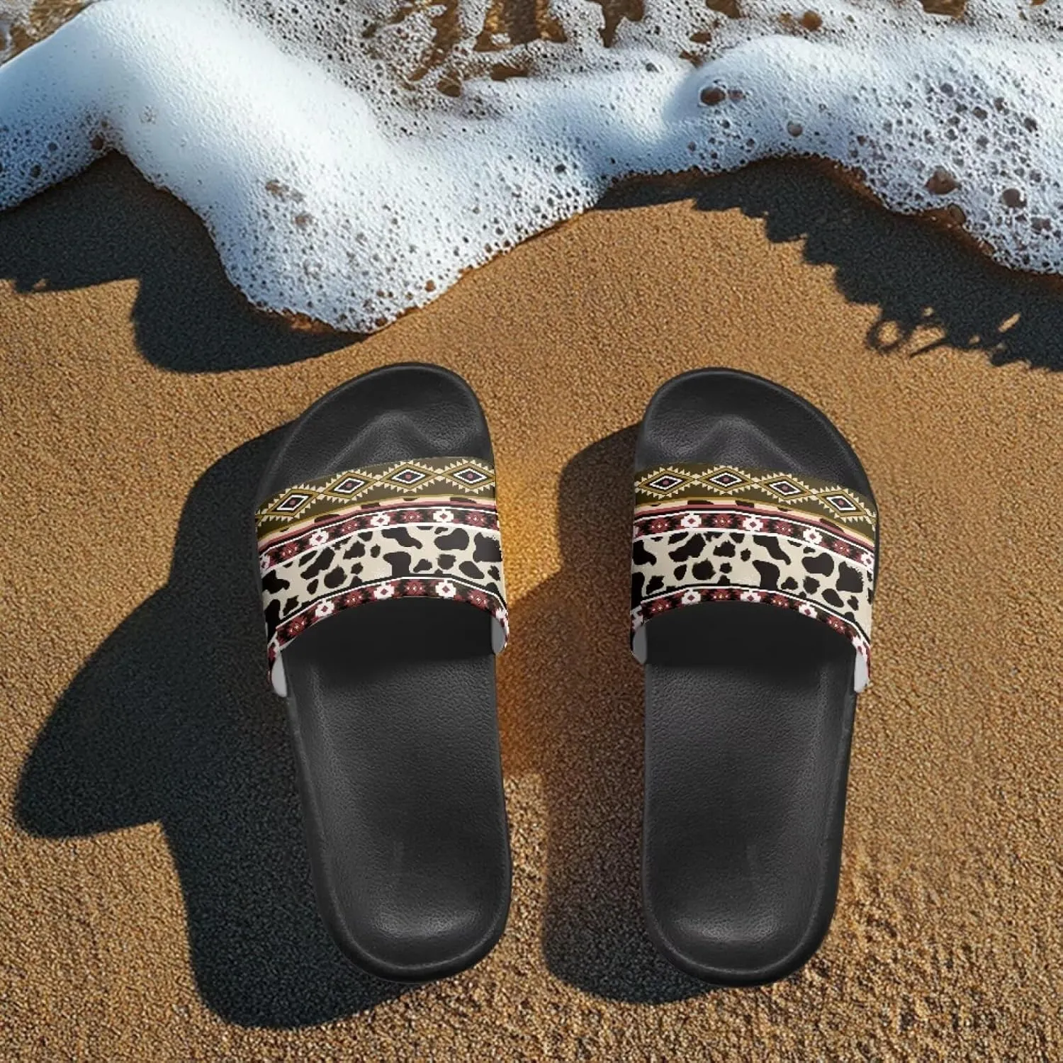 Binienty Women's Wide Slide Sandals Trendy Beach Flip Flops Lightweight Flat Slide Sandals for Daily Walks,Poolside,Water Park